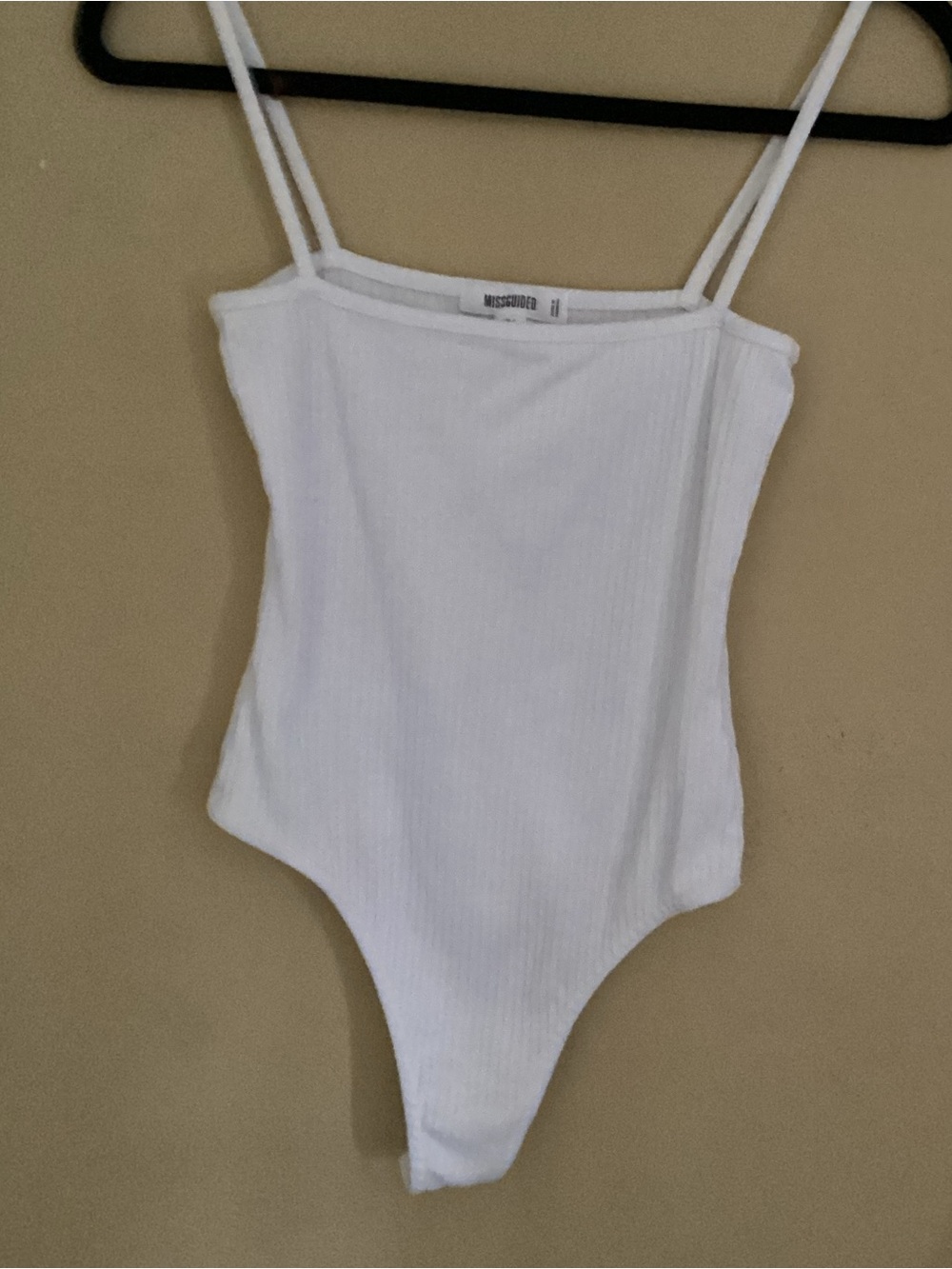 MISSGUIDED  White Ribbed Tank Bodysuit Size 2